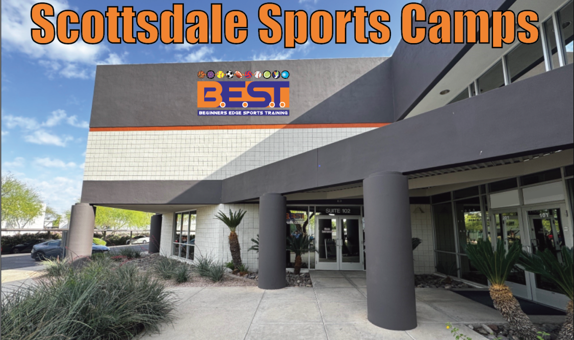 our sports facility exterior with columns and plants